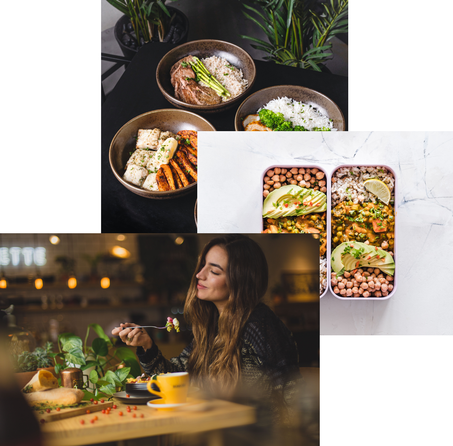 Women enjoying food, meals in storage
          container and food bowls on a table